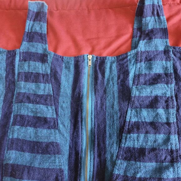 Soft Surroundings Women Blue Striped Sunset Cold Shoulder Linen Tunic Top Med - Picture 8 of 9